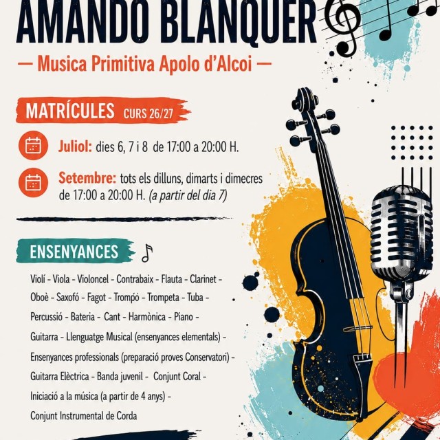 Torna la música: oberta la matrícula de l’Escola de Música Amando Blanquer
