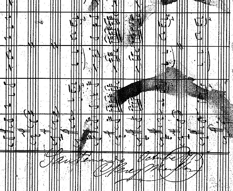 Firma de Camilo Pérez Monllor en la partitura de 