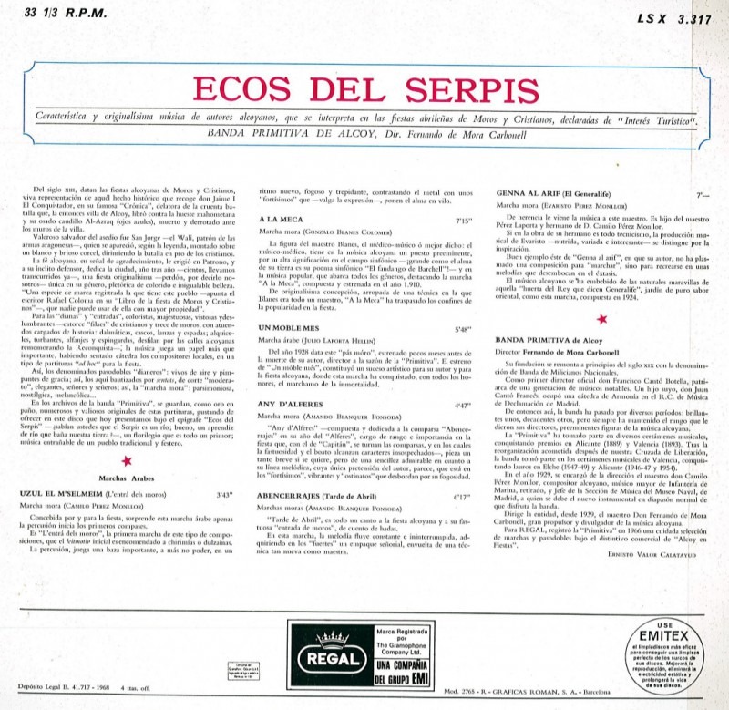Contraportada original LP. Text: Ernesto Valor Calatayud